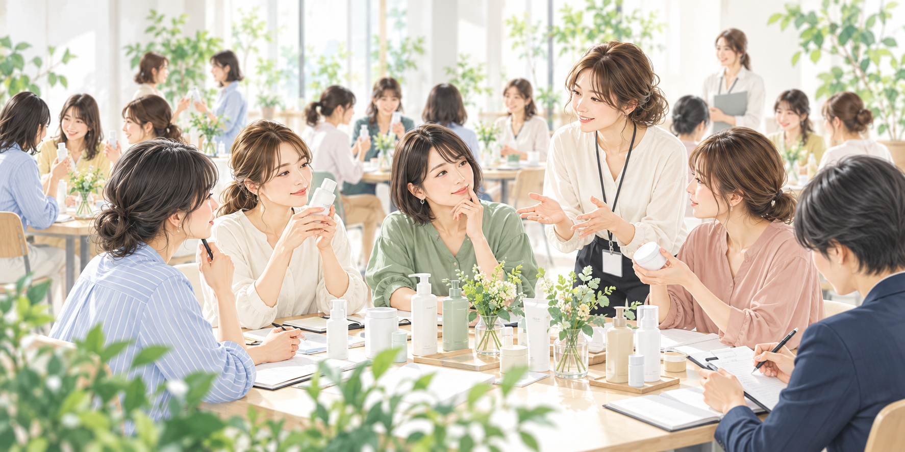 商品を体験し、意見を交わす参加者と企業の担当者のイメージ